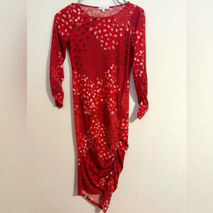 Patrizia Pepe Abito dress in red flowers print ruffle ruched Italy spring